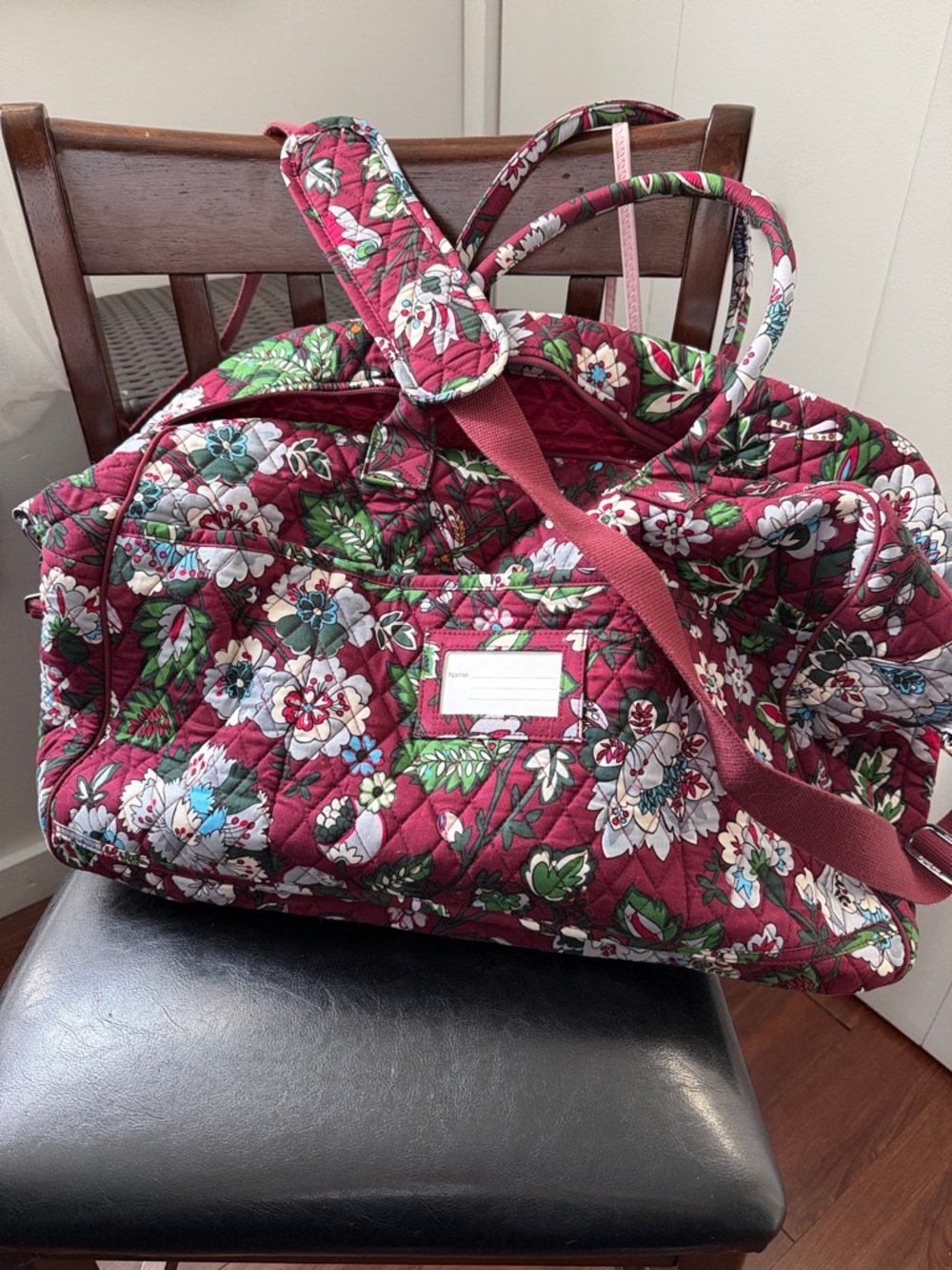 Vera Bradley Burgundy Floral Quilted Travel Duffel